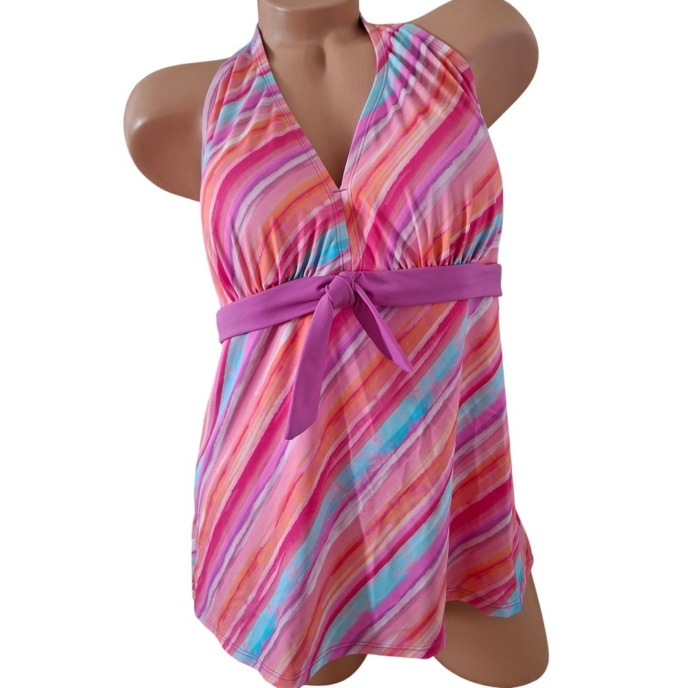 Kim Gravel Swimsuits For All Swimwear Tankini 16 Pink Striped Swim Tank Top XL